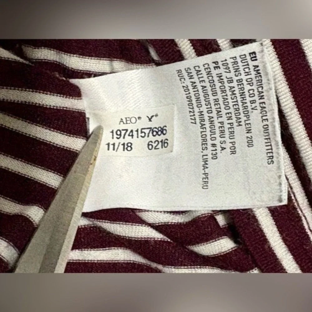 American Eagle Maroon/White Striped Soft & Sexy T-Shirt